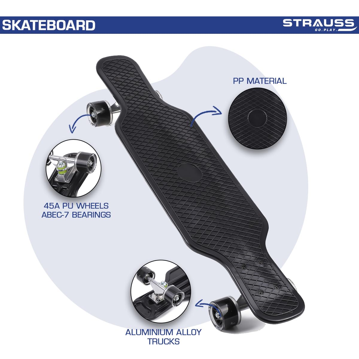 Strauss Cruiser Skateboard - anti-skid board for better grip