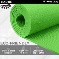 Strauss Anti Skid TPE Yoga Mat with Carry Strap, 4mm, (Green)