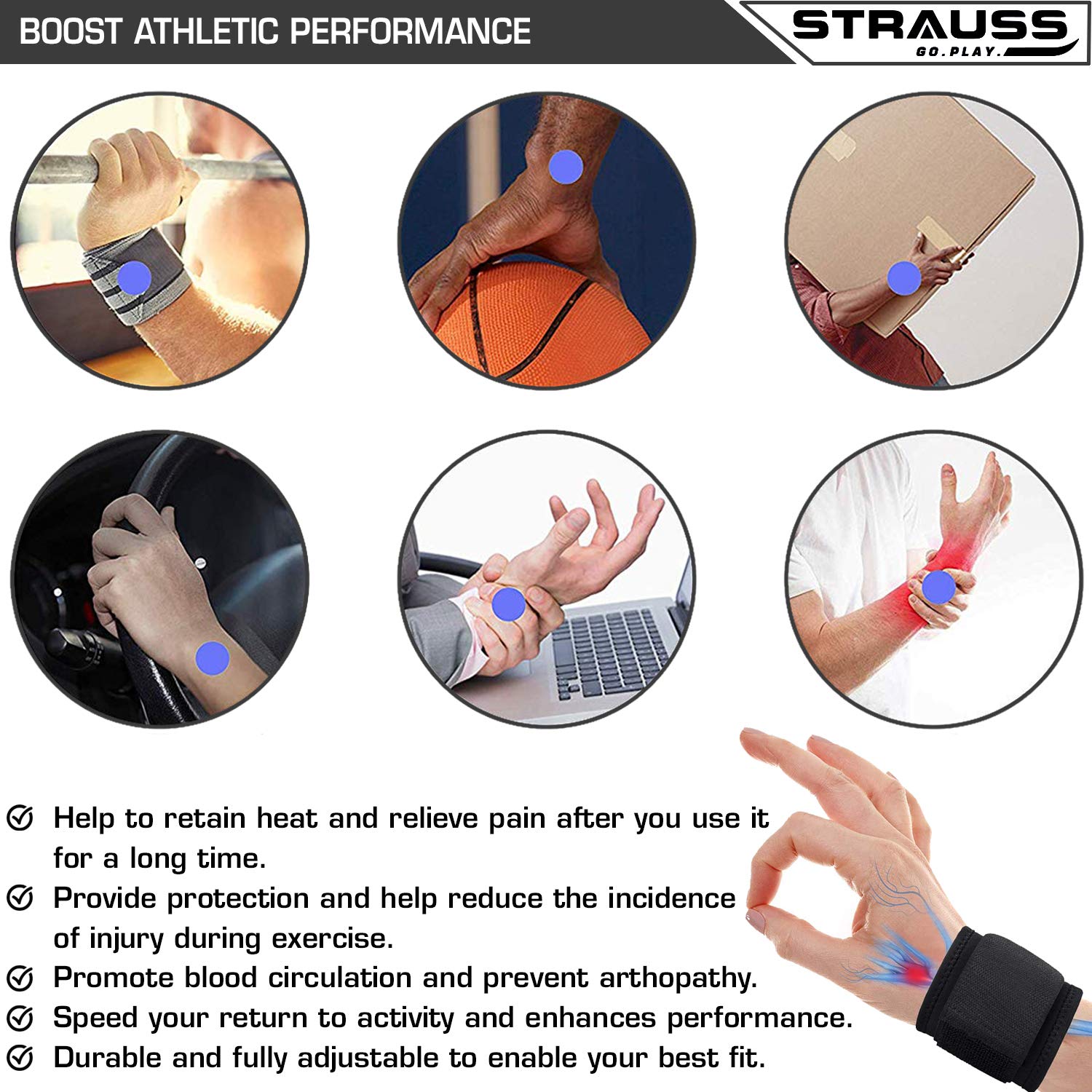 STRAUSS Wrist Support |Wrist Band for Compression and Support