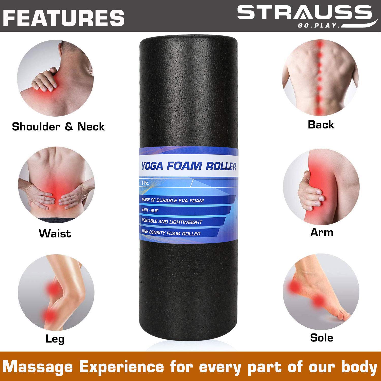 Strauss High Density Foam Roller Deep Tissue Massage Roller for