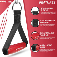 Strauss Heavy Duty PVC Resistance Band D Shaped Handles | Ideal for Stretching, Workout, Home Gym and Toning with Heavy Quality Grip | Durable Handles for Men & Women | Set of 2, (Red)