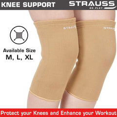 STRAUSS Elastic Knee Cap Support | Support for Ankle, Knee, Elbow Pain Relief, Sports & Workout | Can Be Used For Squats and Powerlifting | X-Large, 1Pair,(Beige)