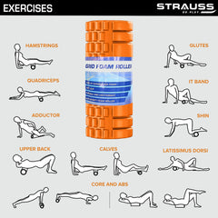 Strauss Deep Tissue Massage Foam Roller, 45 cm, (Orange)