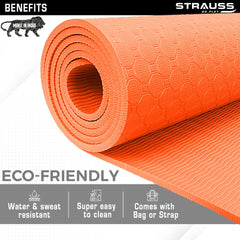 Strauss Anti Skid TPE Yoga Mat with Carry Bag, 8mm, (Orange)