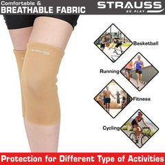 STRAUSS Elastic Knee Cap Support | Support for Ankle, Knee, Elbow Pain Relief, Sports & Workout | Can Be Used For Squats and Powerlifting | X-Large, 1Pair,(Beige)