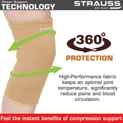 STRAUSS Elastic Knee Cap Support |Ankle, Knee, Elbow Support for Sports & Workout | Adjustable Compression for Men, Women |Ideal for Gym, Running, Recovery Support |Size: Large| 1Pair (Beige)