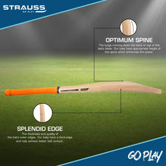 STRAUSS Grand Edition Kashmir Willow Scoop Cricket Bat |Size: Short Handle(SH) |Orange| Suitable for Tennis Ball|Ideal for Boys/Youth/Adults (900-1050 Grams)