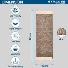 STRAUSS: Cotton Yoga Mat with Carry Bag For Women and Men | Exercise mat for home workout, Anti Slip Fitness mat | Washable, Breathable, Sweat Absorbent & Eco-friendly material - 2X6ft, Brown