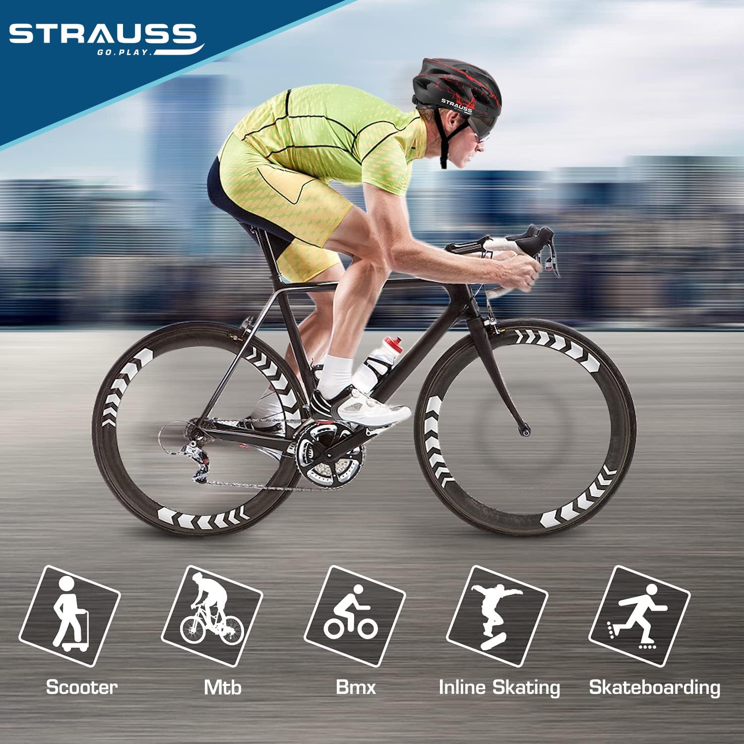 Strauss Cycling Helmet - Detachable magnetic goggles included