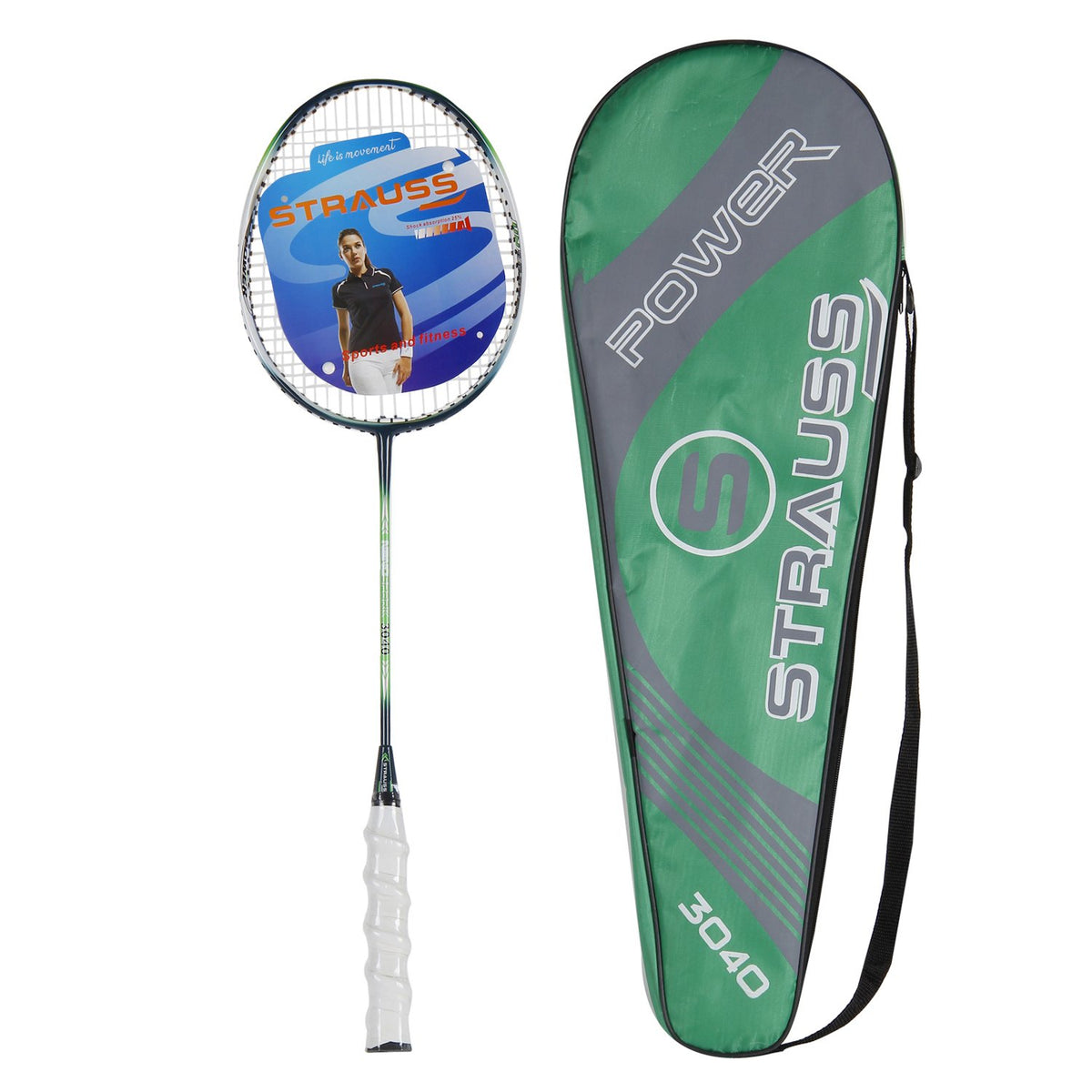 Strauss Nano Spark Badminton Racquet with Full cover(Green)