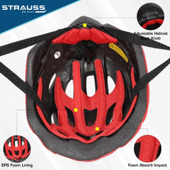 Strauss Veloguard Cycling Helmet | Light Weight with Superior Ventilation | Mountain, Road Bike & Skating Helmet with Adjustable Size | LED Safety Backlight | Ideal for Adults and Kids,(Red)