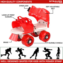 Strauss Kids Roller Skates, 5-11 Years, (Red)