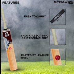 Strauss Cricket Bat | Edition: Stroke | Kashmir Willow | Size: 6 | Tennis & Synthetic Ball Cricket Bat | Tennis Cricket Bat