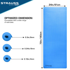 Strauss Anti Skid TPE Yoga Mat with Carry Bag, 4mm, (Sky Blue)