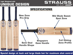 Strauss Kashmir Willow Cricket Bat, (Short Handle) Designer