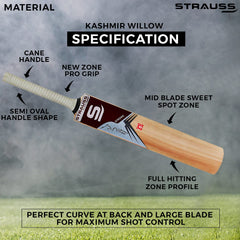 Strauss Cricket Bat | Edition: Stroke | Kashmir Willow | Size: 6 | Tennis & Synthetic Ball Cricket Bat | Tennis Cricket Bat