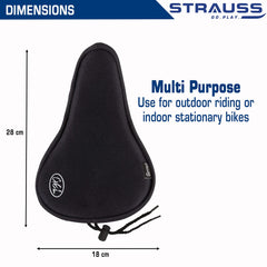Strauss Premium 100% Silicone Gel Seat Cover with Anti-Slip Granules & Soft, Thick Padding | Superior Comfort, Breathable Design | Comes with Adjustable Rope Straps & Fits All Cycles, (Black)