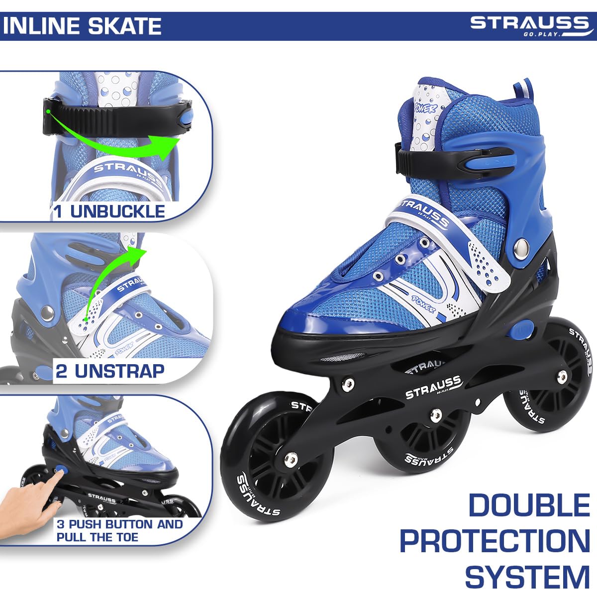 STRAUSS inline skates - close-up of wheels for smooth glide