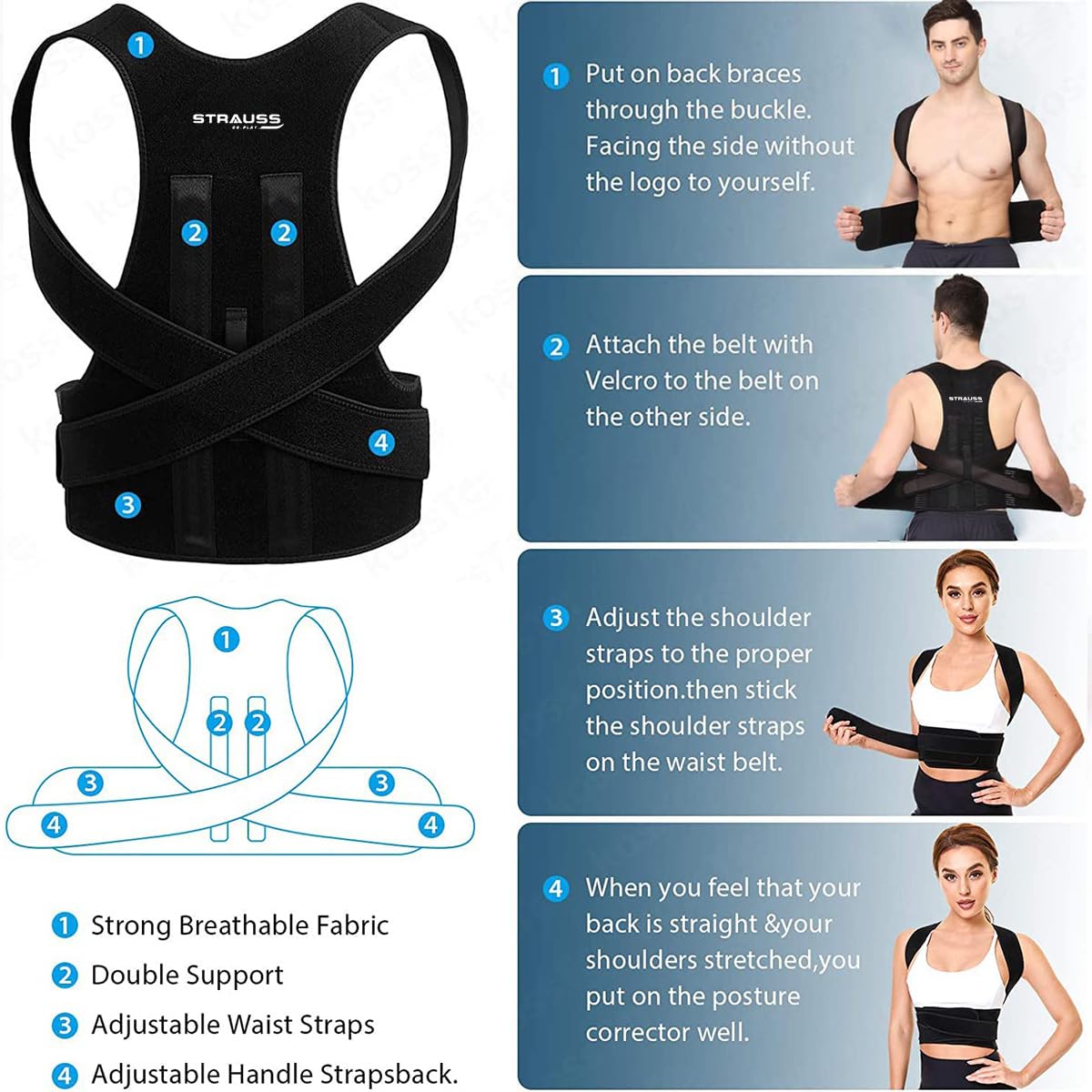 Strauss Posture Corrector - Comfortable fit for workouts