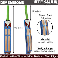 Strauss Supreme Scoop Tennis Cricket Bat,Full Duco,Blue, (Wooden Handle)