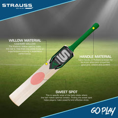 Strauss Slogger Cricket Bat | Kashmir Willow | Cricket Bat with Grip for Gully Cricket & Tournament Match | Standard Tennis Ball Bat for Cricket | Size: 4 (700-800 Grams)