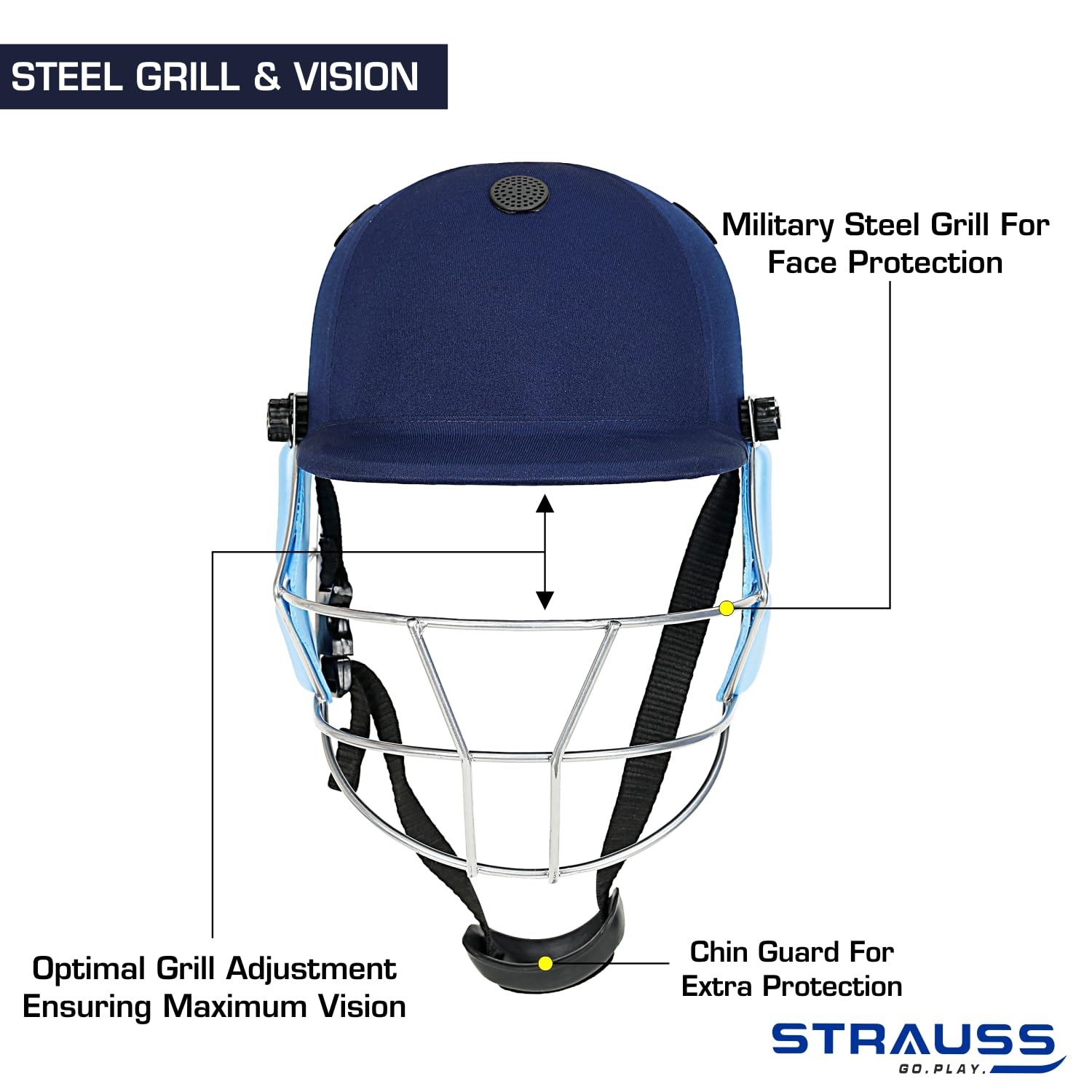 Strauss Supreme Cricket Helmet - Durable Steel Grill Visor