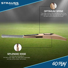 Strauss Grand Cricket Bat | Kashmir Willow | Cricket Bat with Grip for Tournament Match | Standard Leather Ball Bat for Cricket | Size: Short Handle (1150-1250 Grams)