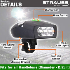 Strauss Gel Seat Cover (Black) and Bicycle LED Headlight with Horn