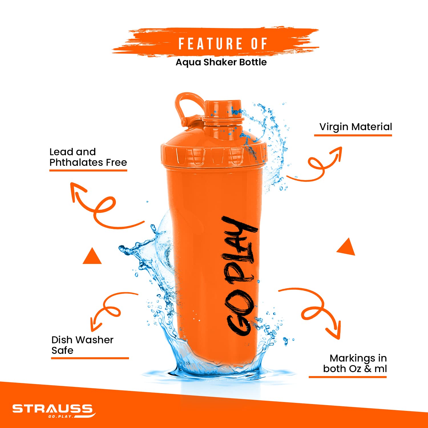 Strauss Aqua Shaker Bottle - BPA-Free Design for Health