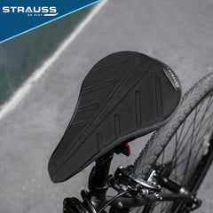 STRAUSS Extra Soft Shock Absorbing Gel Seat Cover with Anti-Slip Granules & Soft, Thick Padding | Superior Comfort, Breathable Design | Comes with Adjustable Rope Straps & Fits All Cycles, (Black)