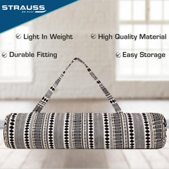 STRAUSS Jacquard Yoga Mat Bag | for Both Men and Women |Breathable, Durable and Long- Lasting| Suitable for Yoga Mat, Travel and Gym | Eco- Friendly and Washable |(Black Pattern)