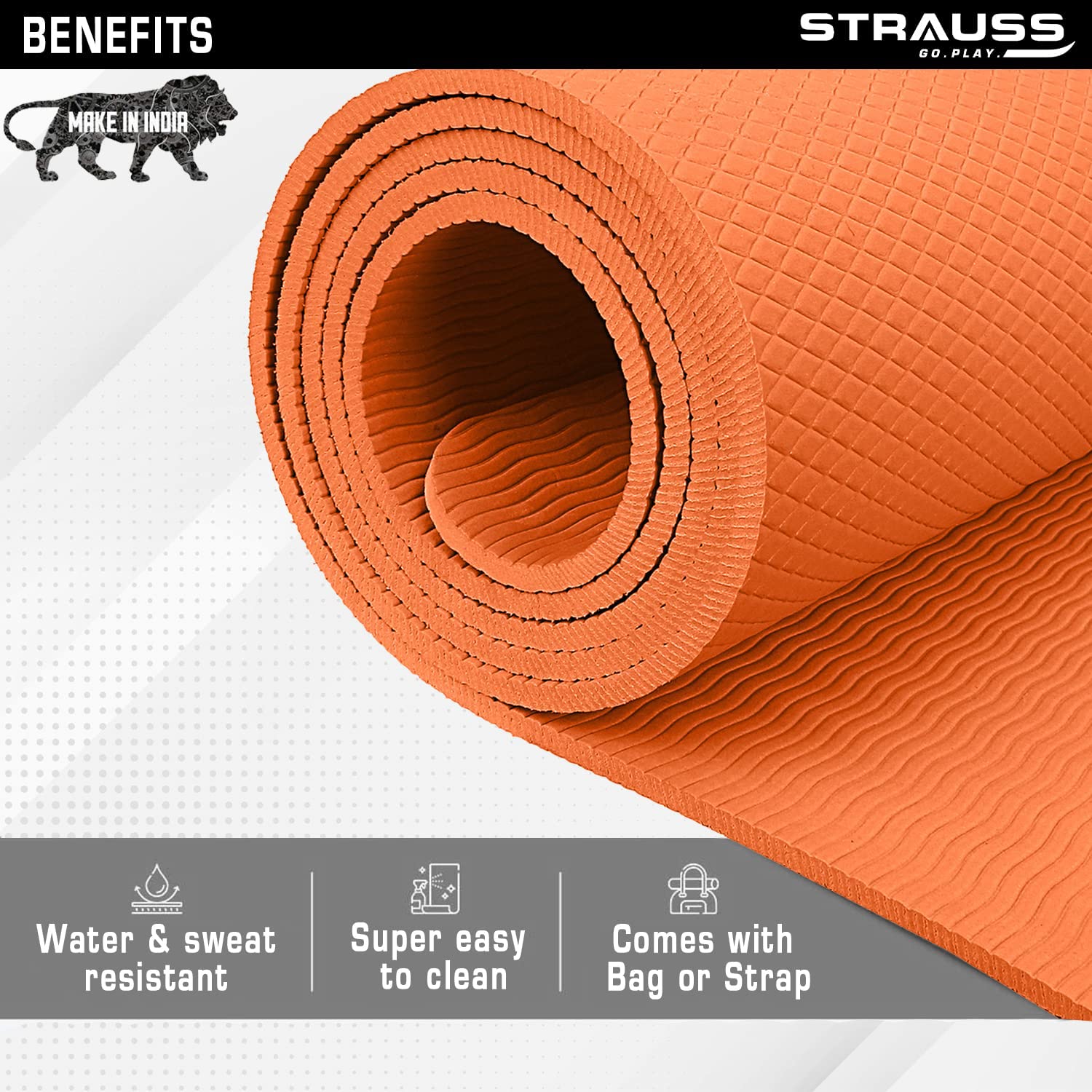 STRAUSS EVA Yoga Mat with Carry Strap Non-Slip Exercise Mat for Home Gym Eco-Friendly, Lightweight Durable Workout Mat Ideal for Yoga,