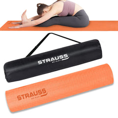 Strauss Anti Skid TPE Yoga Mat with Carry Bag, 8mm, (Orange)