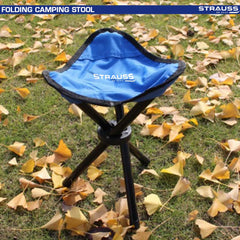 STRAUSS Folding Camping Chair |Portable & Foldable Stool for Camping, Fishing, Gardening, and Beach| 3-Leg Chair|Camping Accessories |Compact Outdoor Seat for Travel,Picnics,Outdoor Activities,(Blue)