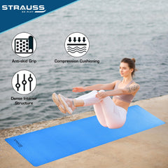 Strauss Anti Skid TPE Yoga Mat with Carry Bag, 4mm, (Sky Blue)