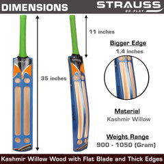 Strauss Knockout Scoop Tennis Cricket Bat,Full Duco,Blue, (Singapur Handle)