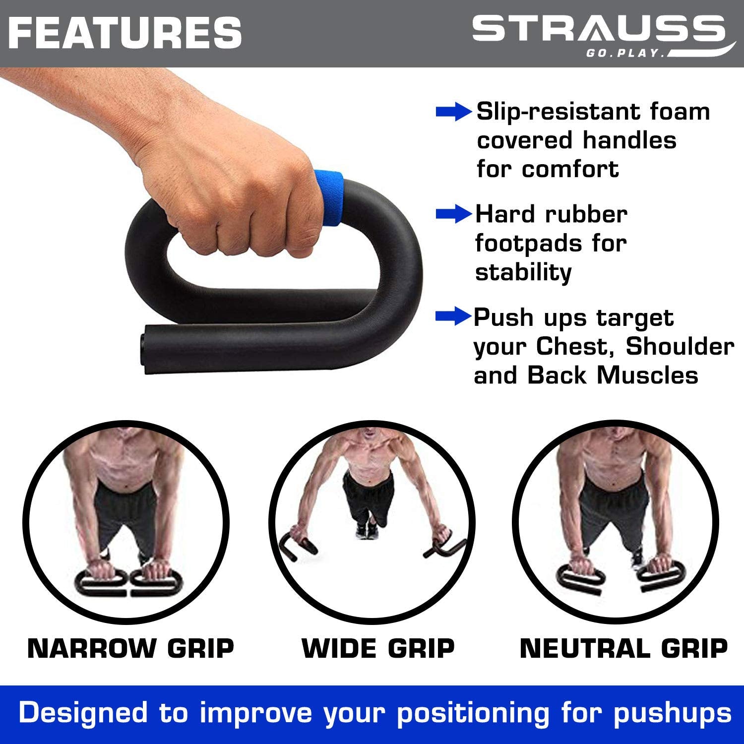 Wide Pushups Push Up Hand Grips Strauss Power Push Up Bar Home Gym