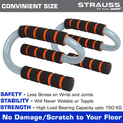 Strauss S Shape Push up Bar, Pair (Black/Orange)