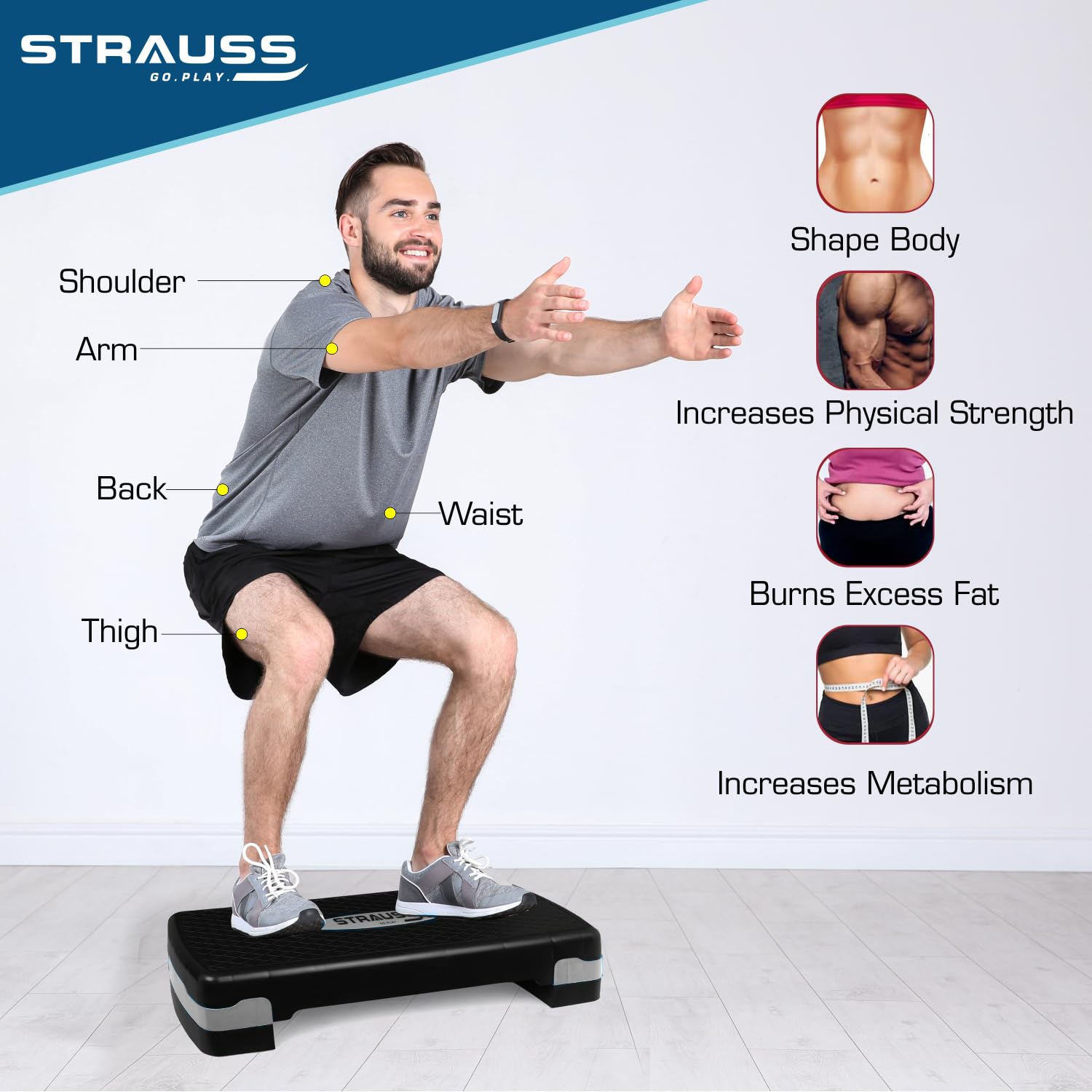 Fitness Stepper – Rutschfester Multifunktions-Stepper Für Aerobic, Indoor-Heimtraining, Mit Bändern, 45x29x10 Cm