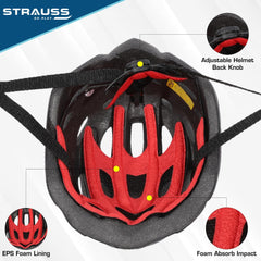 Strauss Veloguard Cycling Helmet | Light Weight with Superior Ventilation | Mountain, Road Bike & Skating Helmet with Adjustable Size | LED Safety Backlight | Ideal for Adults and Kids,(Black)