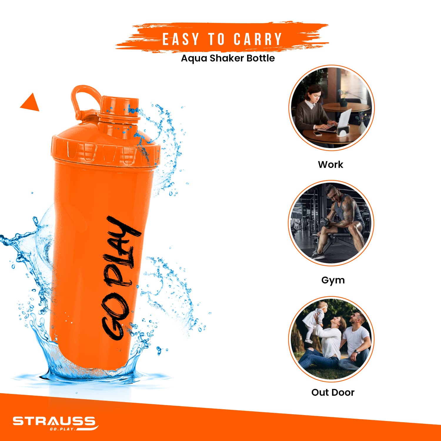 Strauss Aqua Shaker Bottle - Sleek Design for Easy Grip