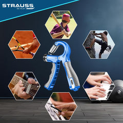 Strauss Adjustable Hand Grip with Counter | Adjustable Resistance (10KG - 60KG) | Hand Gripper for Home & Gym Workouts | Ideal for Forearm Hand Exercises & Strength Building for Men & Women,(Blue)