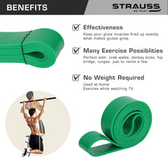 Strauss Resistance Band | Pull Up Bands Ideal for Home Exercise,Chin Ups, Squats & Core Workout | for Gym Men & Women | Resistance Bands, Loop Bands & Toning Bands | Resistance Level: 23-57Kg,(Green)