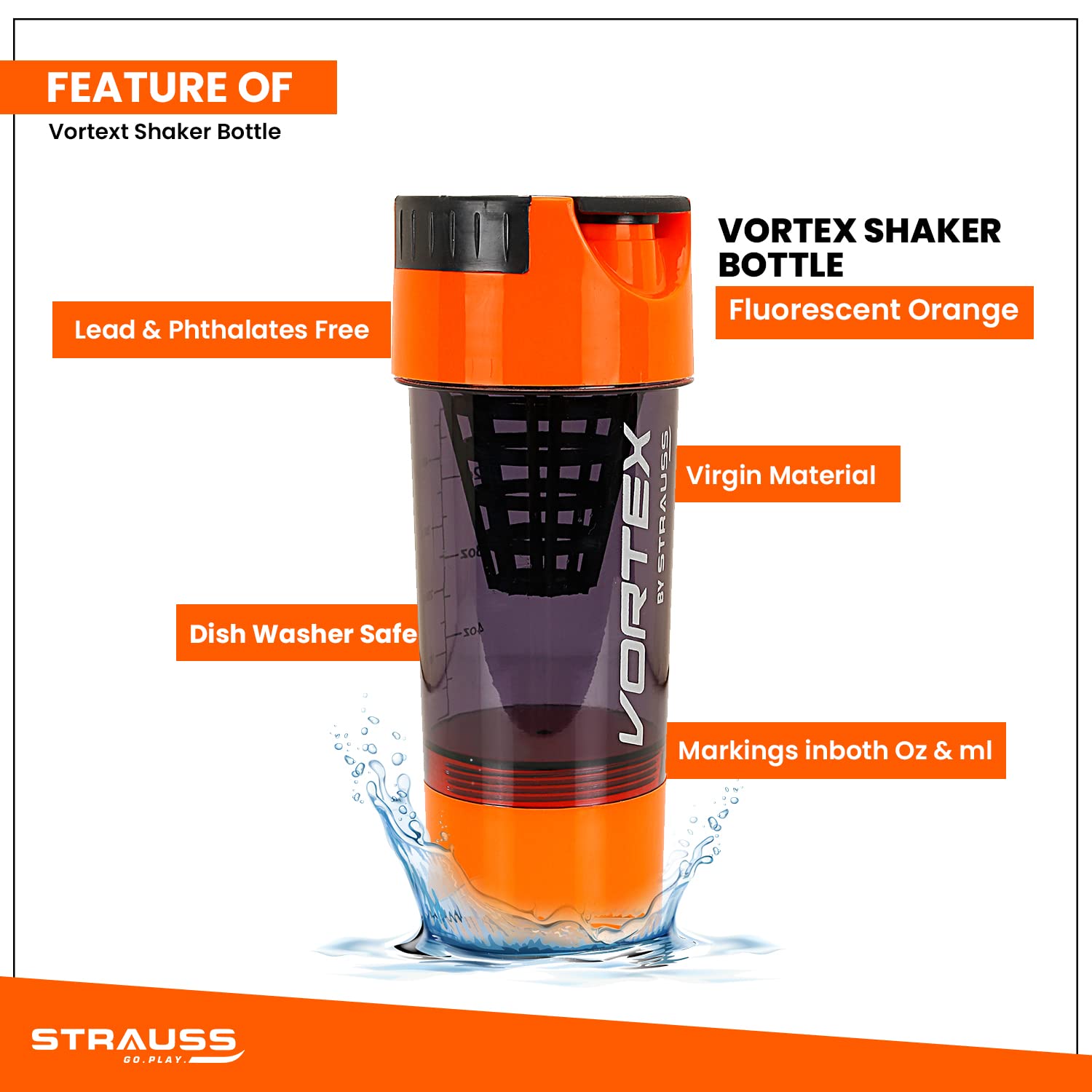 Strauss Vortex Shaker Bottle - Convenient for Outdoor Workouts