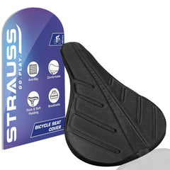 Strauss Bicycle Premium Extra Soft Saddle Foam Seat Cover with Anti-Slip Granules & Soft, Thick Padding|Superior Comfort, Breathable Design| Comes with Adjustable Rope Straps & Fits all Cycles,(Black)