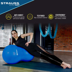 STRAUSS Anti-Burst Rubber Peanut Shape Gym Ball with Free Foot Pump | Round Shape Swiss Ball for Exercise, Workout, Yoga, Pregnancy, Birthing, Balance & Stability, 95x45 cm, (Blue)