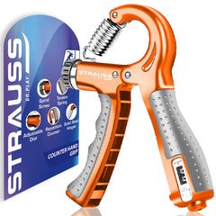 Strauss Adjustable Hand Grip with Counter | Adjustable Resistance (10KG - 60KG) | Hand Gripper for Home & Gym Workouts | Ideal for Forearm Hand Exercises & Strength Building for Men & Women,(Orange)