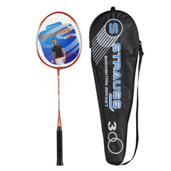 Strauss Power 300 Badminton Racquet with Cover (Black/Red), Pack of 2