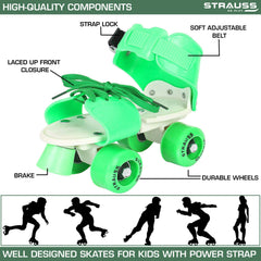 Strauss Kids Roller Skates, 5-11 Years, (Green)