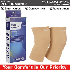 STRAUSS Elastic Knee Cap Support |Ankle, Knee, Elbow Support for Sports & Workout | Adjustable Compression for Men, Women |Ideal for Gym, Running, Recovery Support |Size: Large| 1Pair (Beige)